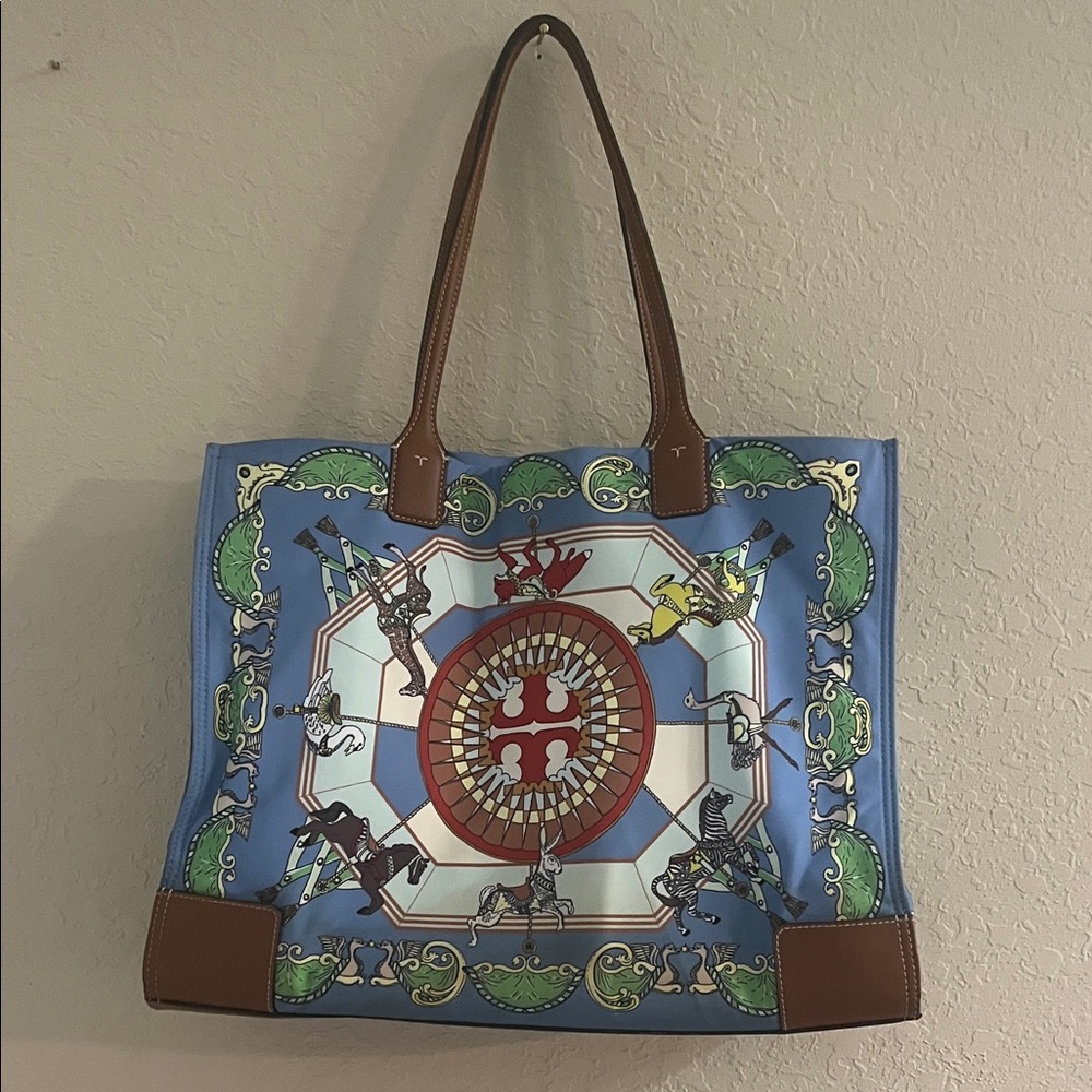 Tory Burch Ella Printed Blue Carousel Graphic Tote